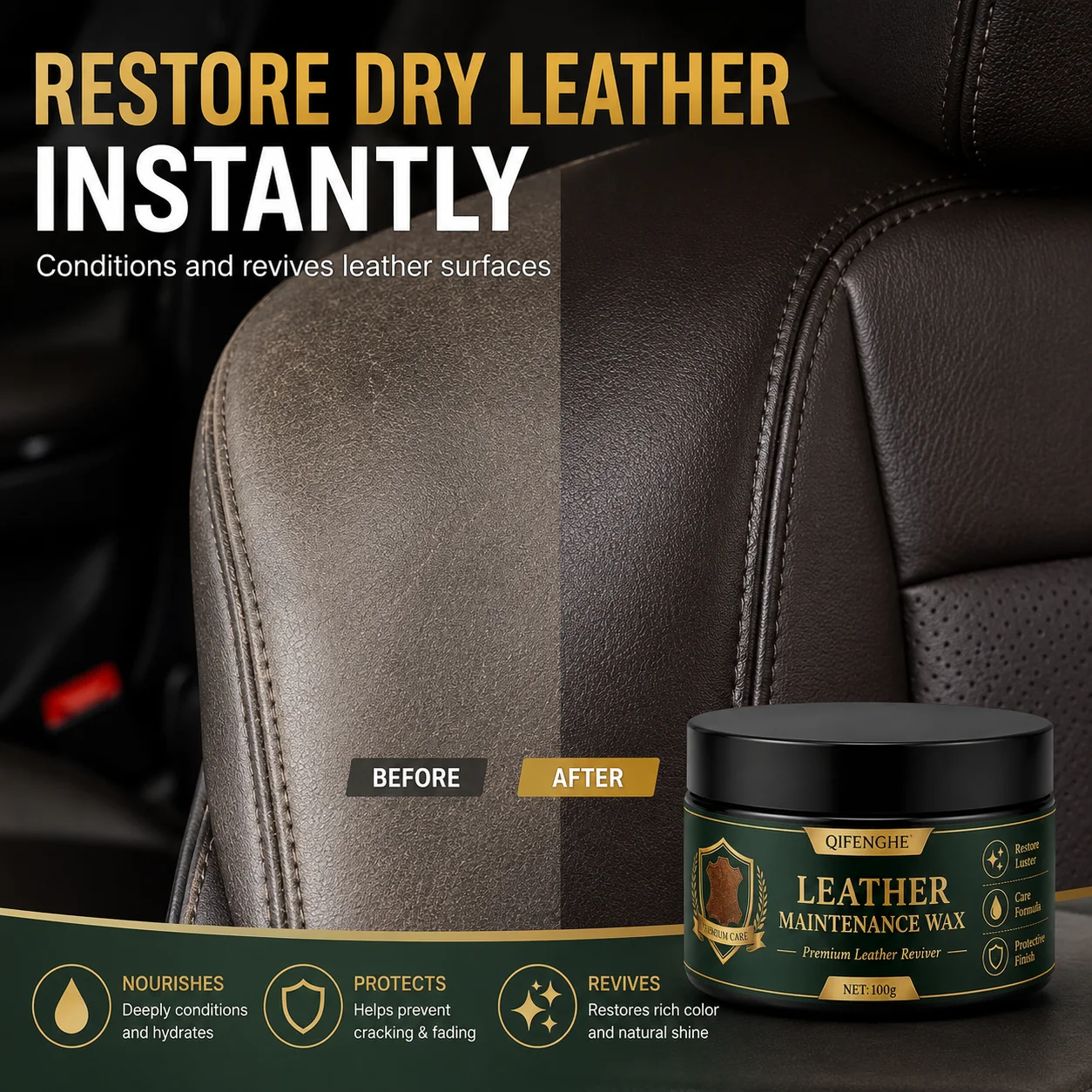 QIFENGHE Leather Conditioner Wax Restore Gloss Long Lasting Protection For Automotive & Household Leather Items
