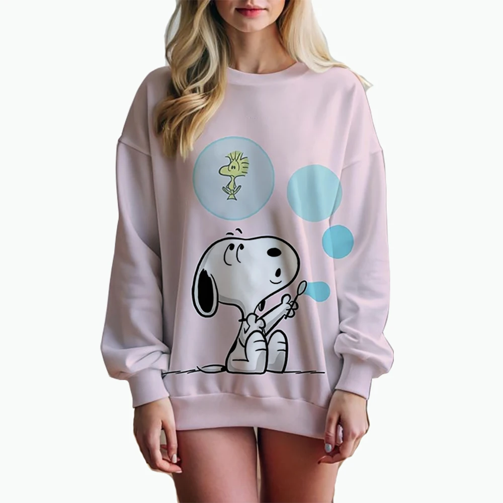 

Snoopy Cartoon Anime Women's Hoodie Spring and Autumn Edition Women's Round Neck Hoodie 2024 New Casual Couple Sportswear Top