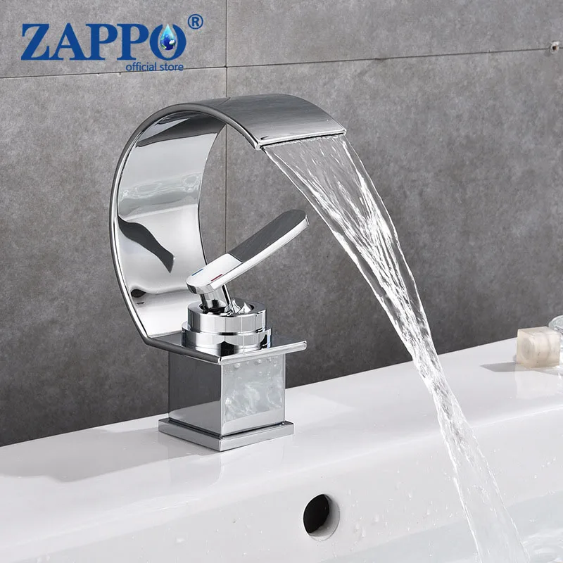 ZAPPO Bathroom Sink Faucet Solid Brass Wash Basin Waterfall Faucets Bathroom Deck Mounted Sink Faucet Hot Cold Water Mixer