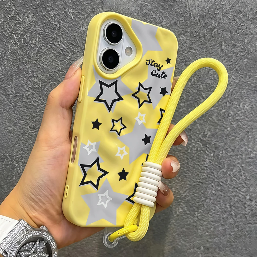 Kreative Stern-Y2K-Falt-Silikon-Handyhülle für iPhone 17 15 13 11 12 14 16 17 Pro Max 15 Plus 17 Air mit Lanyard INS Cover – Detail 7