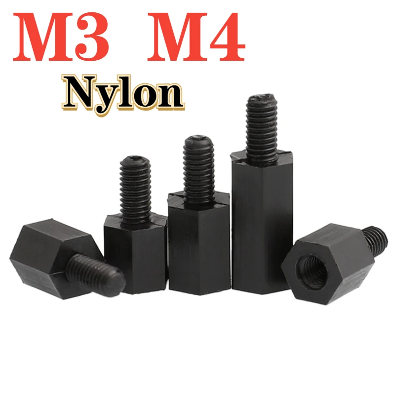 Nylon Black M3 M4 Hexagonal Column Single Head Isolation Column Plastic Support Live Nylon Plastic Support Column