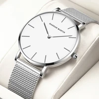 Reloj de cuarzo de negocios para hombre de Hannah Martin, movimiento Original japonés, reloj informal ultrafino de acero inoxidable a la moda, reloj negro plateado