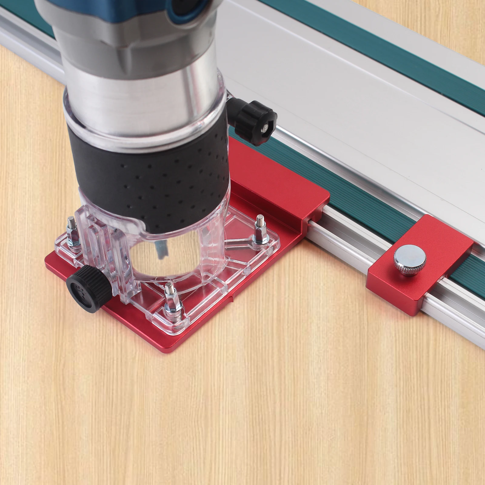 1Set Guide Rail Adapter, Straight Line Milling Groove Aluminum Alloy Auxiliary Bracket with Limiter Compatible Most Router