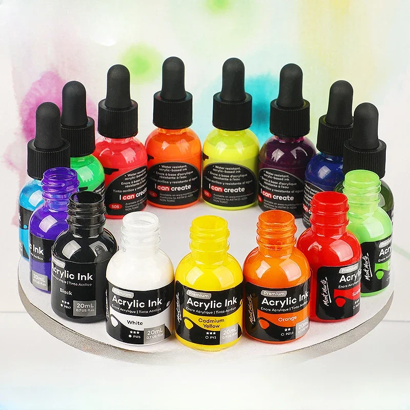 6/12 Color 20ml Liquid Acrylic Ink Marker Refill Waterproof Fluid Painting High Gloss Hand Drawn Graffiti Watercolor Paint Set