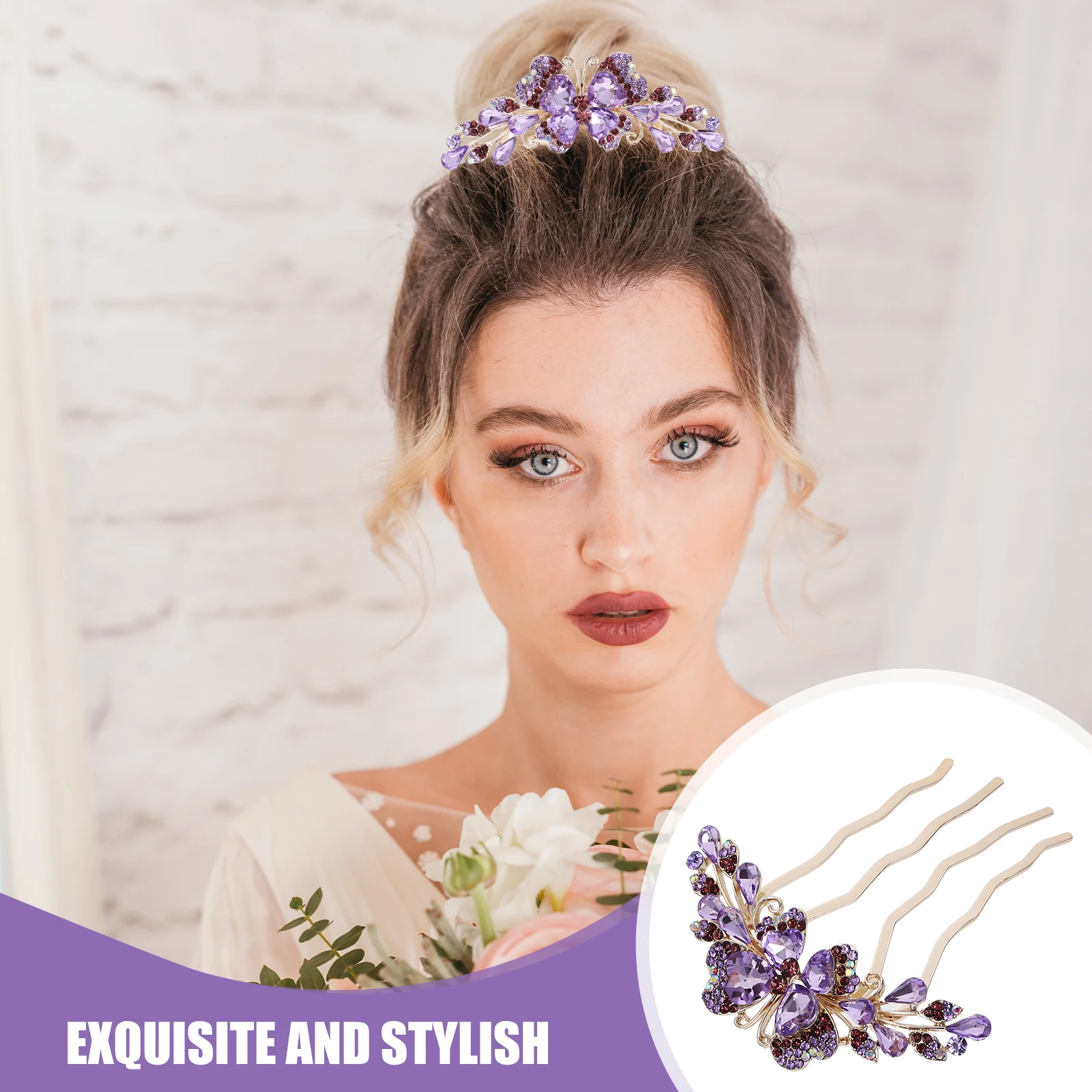 

Rhinestone Hair Clips Purple Metal Comb Updos Wedding Accessories Decorative Combs Side Hairpiece Non Fading Long Term Use