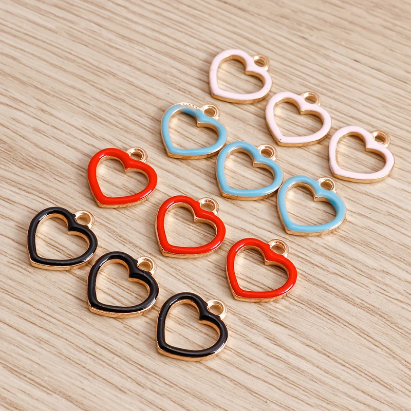 Tusember 20Pcs 11*13mm Sweet Enamel Hollow Love Heart Charms Pendants For Earring Bracelet Jewelry Making DIY Handmade Findings