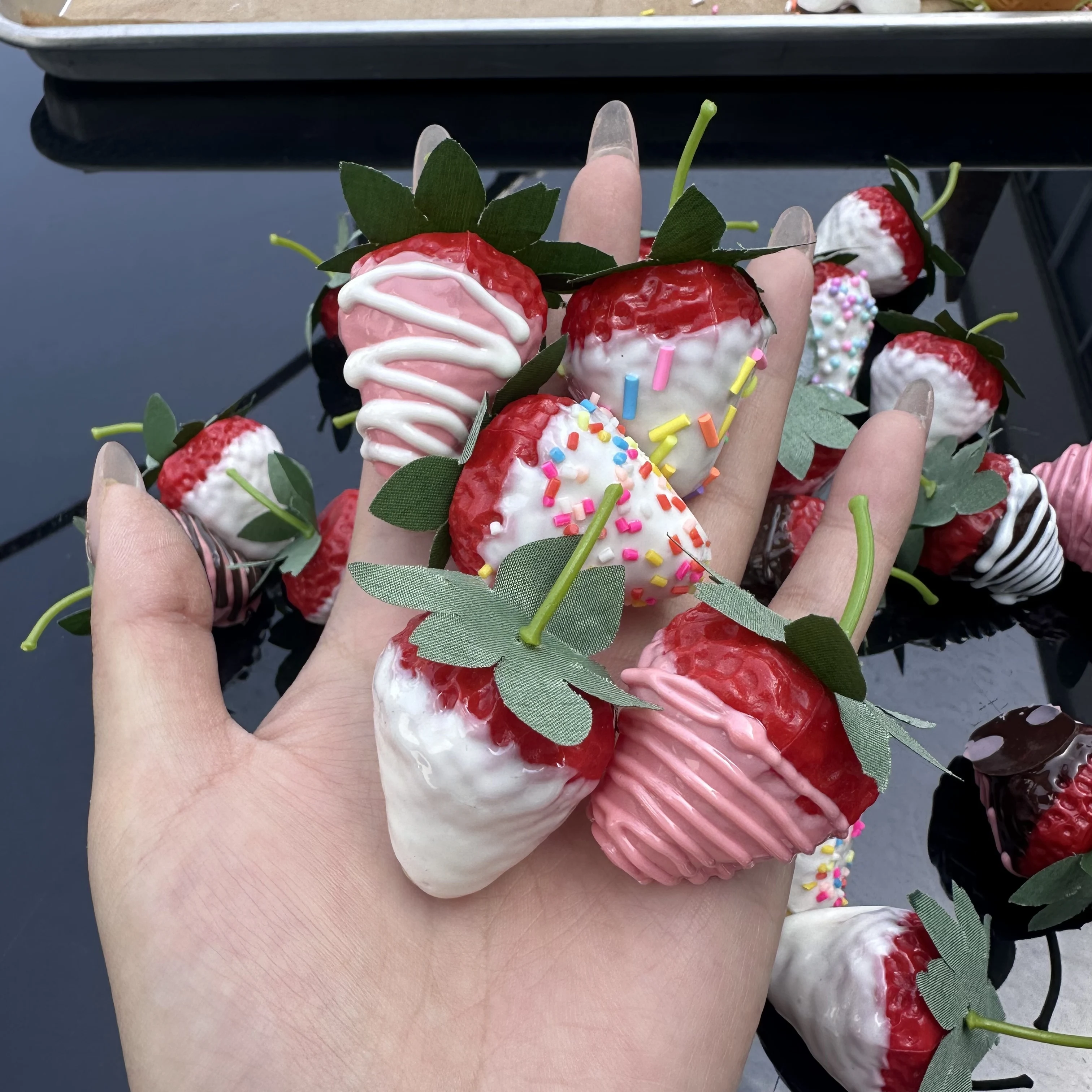 الفراولة الحمراء الاصطناعية البلاستيكية وهمية محاكاة نابضة بالحياة واقعية الفراولة الفواكه الاصطناعية الديكور التصوير الدعامة #3