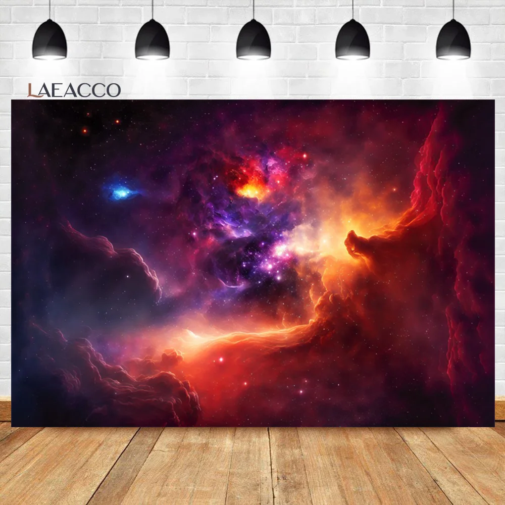 

Laeacco Space Galaxy Birthday Backdrop Nebula Starry Sky Outer Space Galactics Kids Baby Shower Portrait Photography Background