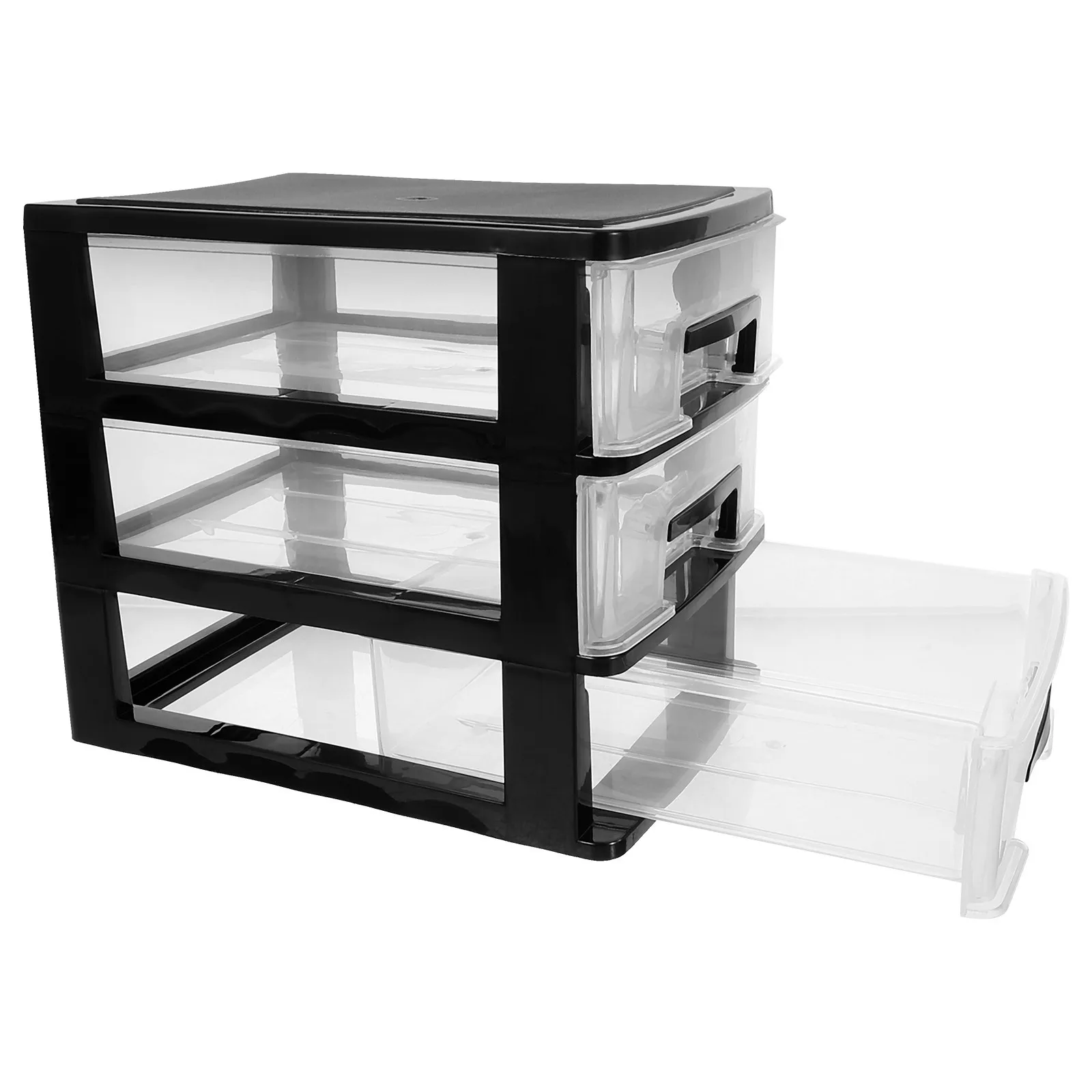 Three-Tier Plastic Drawer Cabinet Black Transparent Portable Storage Organizer for Room Desktop Storage and Classification