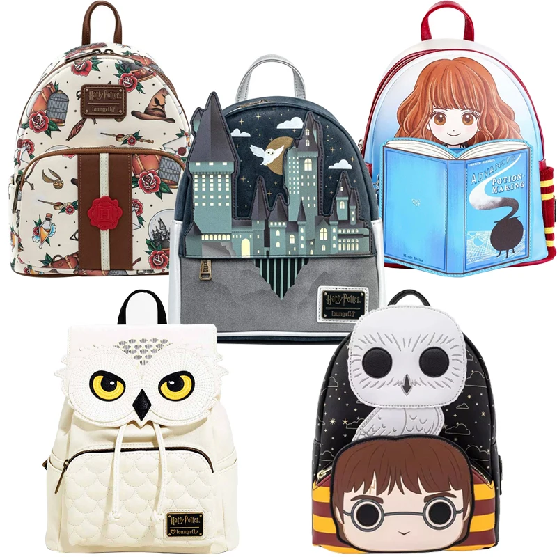 Loungefly هاري بوتر هوجورتس كاسل هيدويغ المرأة الوشم الفن كريم اللون حزام مزدوج حقيبة كتف محفظة على ظهره