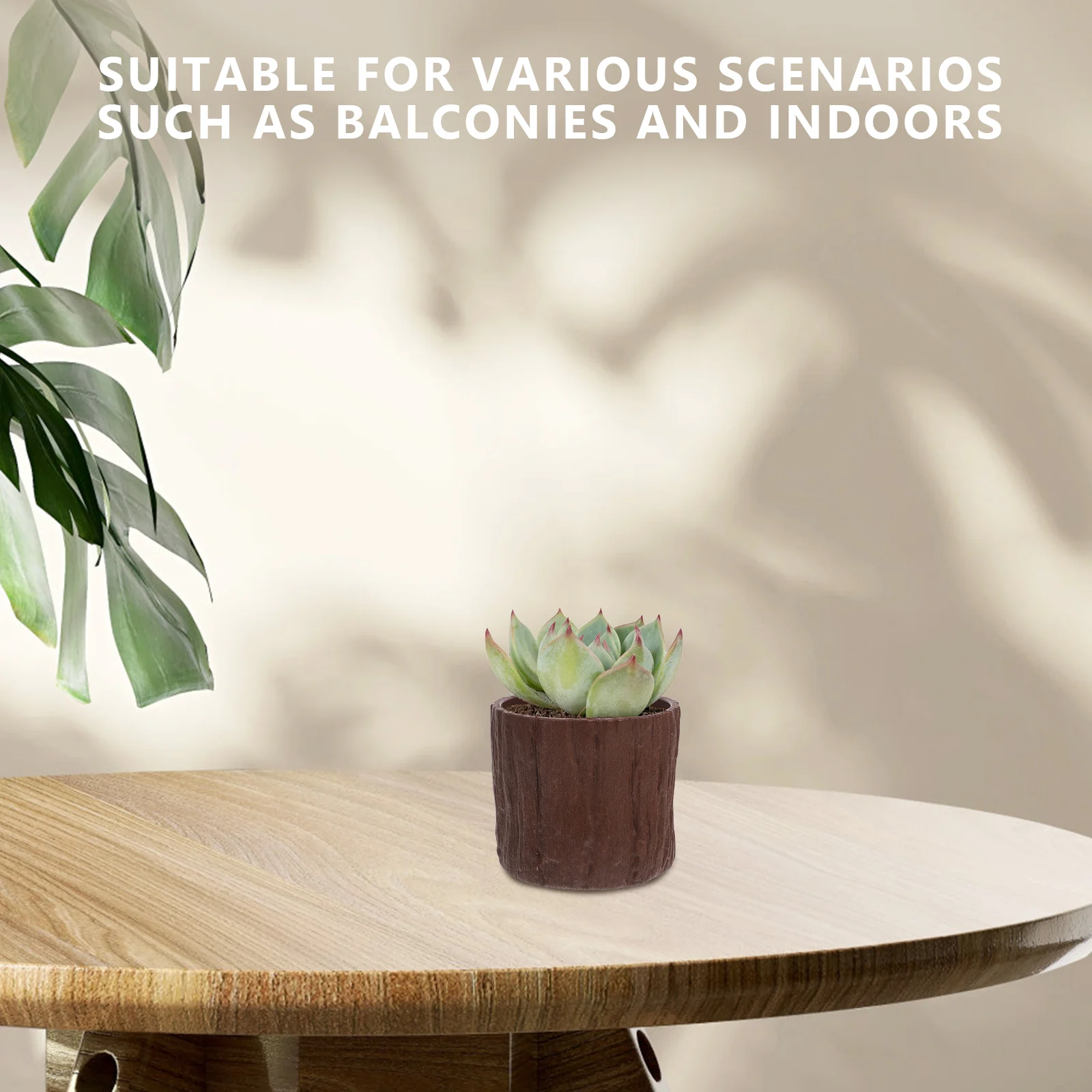 4 Mini Faux Wood Grain Plastic Flower Pots Ideal for Small Plants Succulents Balcony Indoor Decor Compact Rustic Bark