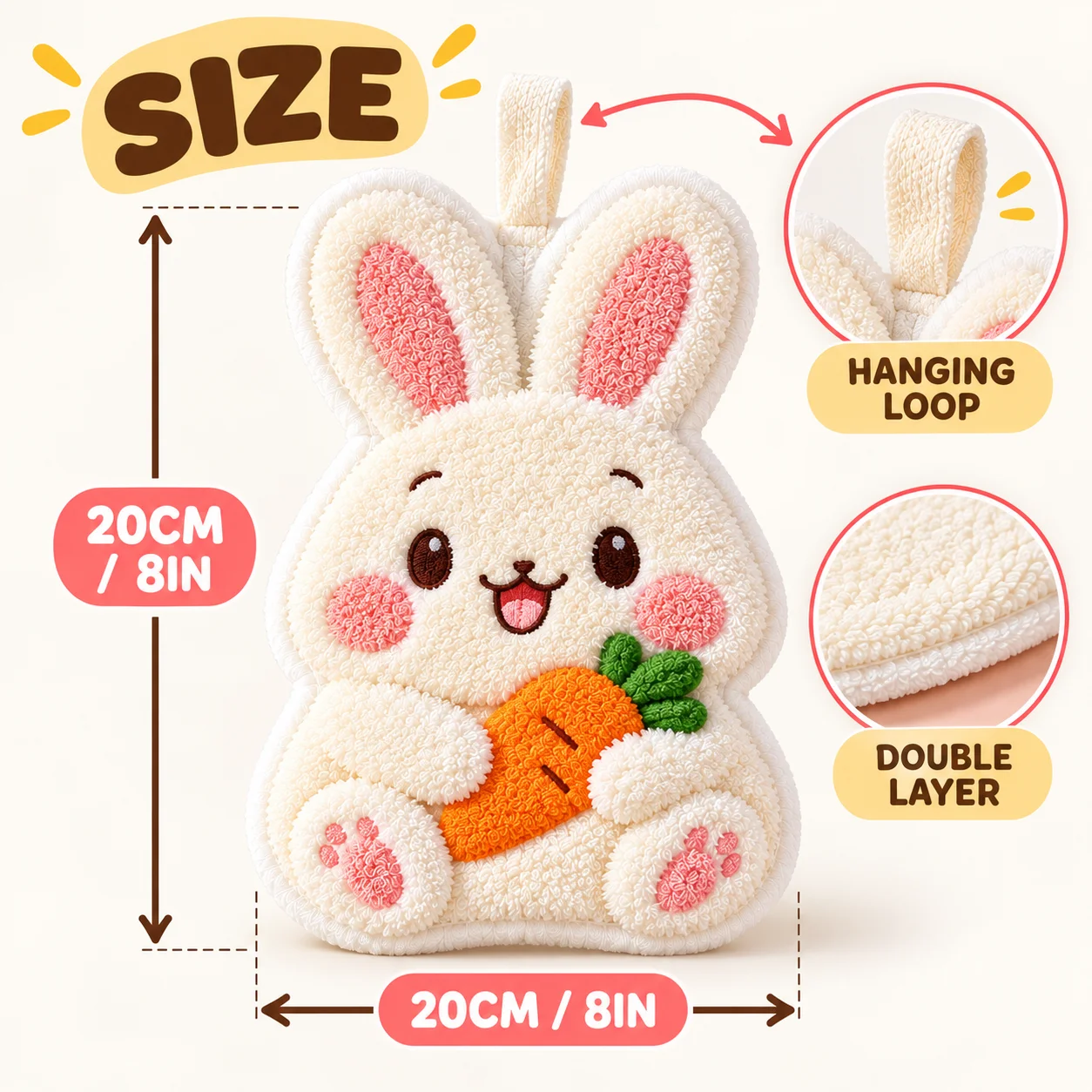 20x20cm Custom Shaped Hand Towel Personalized Hand Towel Double Layer Towel Cloth Hanging Kitchen Bathroom Absorbent Washcloth