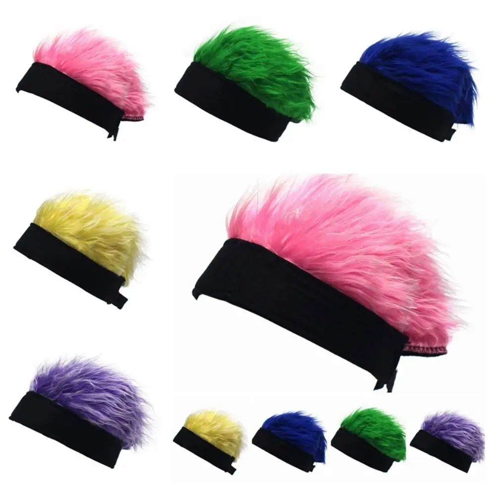 

Punk Retro Fake Hair Skullcap Brimless Hip Hop Fun Short Hair Caps Fluffy Colored Beanie Wig Hat Street Cosplay