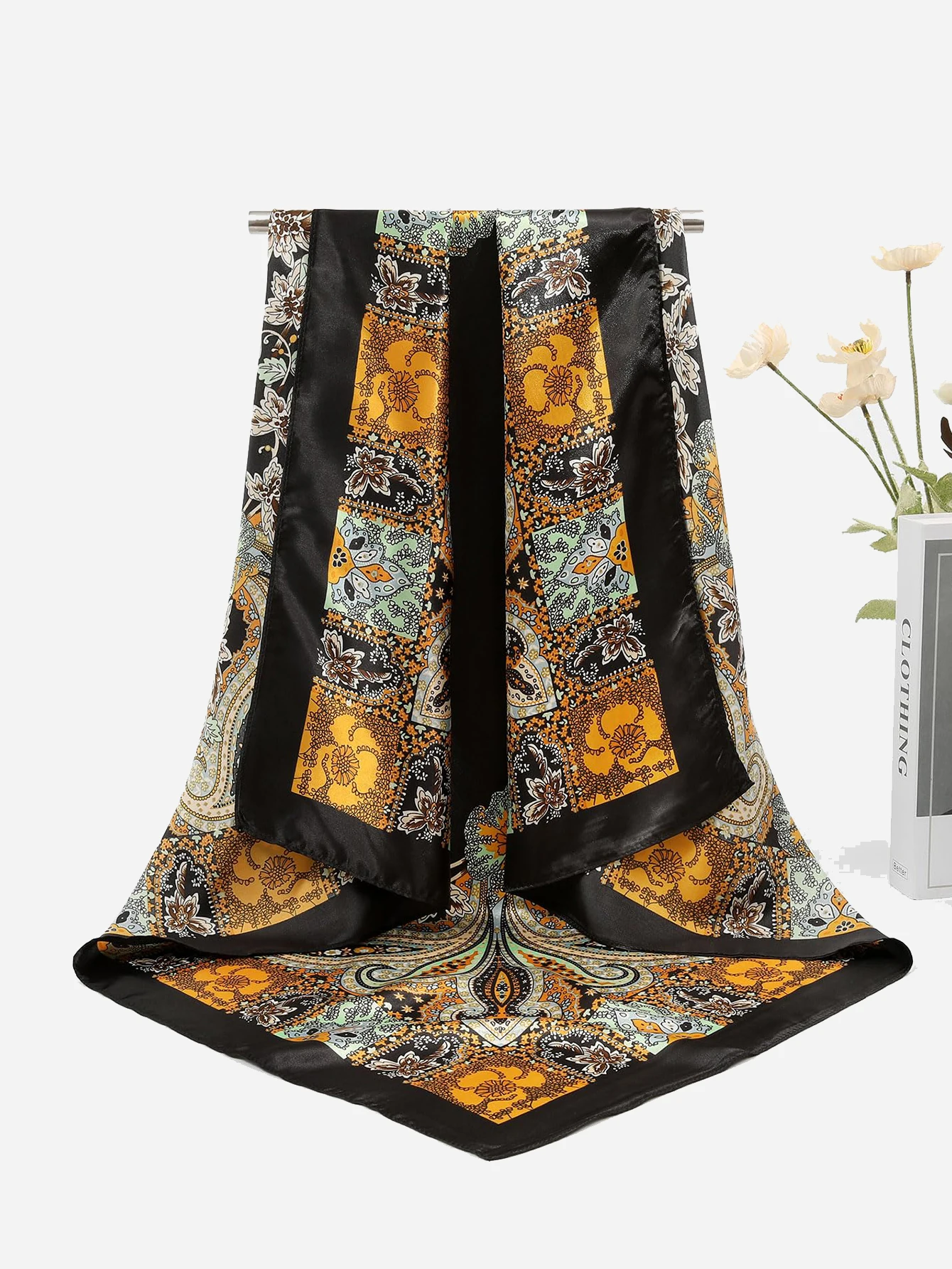 4 قطعة/المجموعة نابضة بالحياة الأزهار الشعر وشاح البوهيمي الساتان الحجاب مربع عقال حزب أغطية الرأس عمامة هيرباند خوذة #3