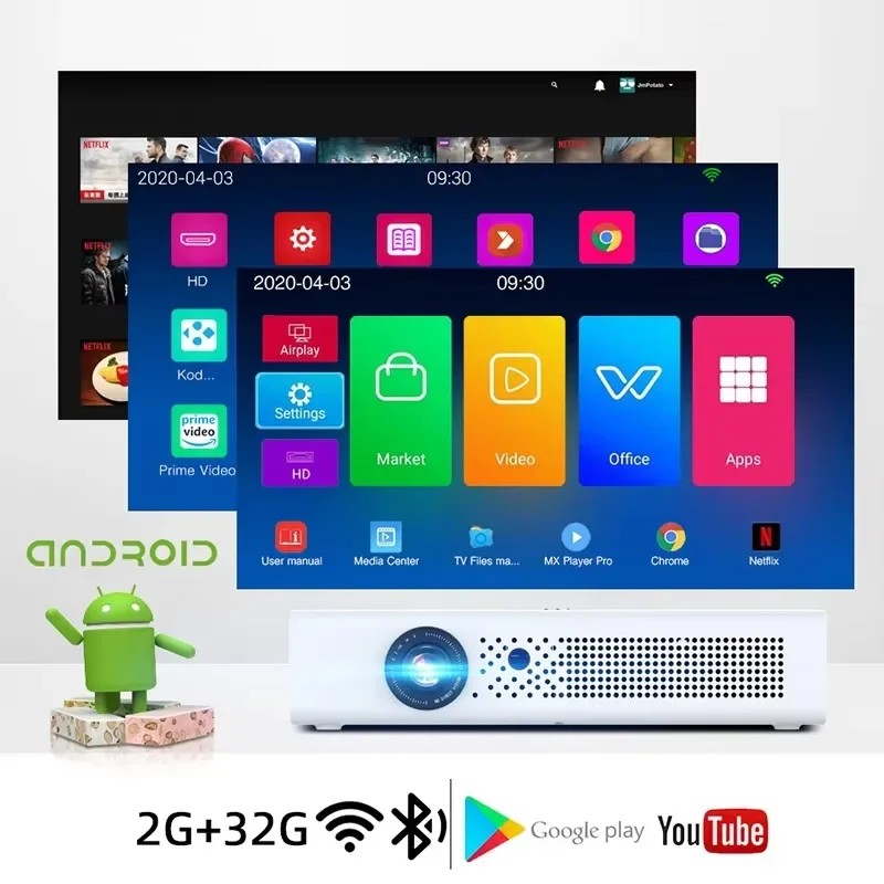 Byintek R19 3D Pico Android Projector Mini Mobile WIFI LED DLP Portable Smart Small Video Wireless Beamer Home Theater Projector