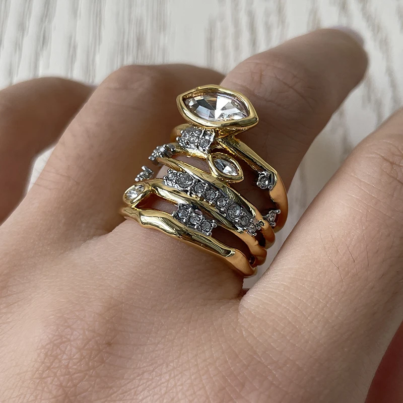 Eye stone multilayered entangled band rings for women elegant dainty wide rings unique cool unusual jewelry
