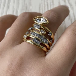 Eye stone multilayered entangled band rings for women elegant dainty wide rings unique cool unusual jewelry