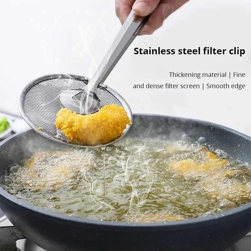 1pc Stainless Steel Handheld Multi-functional Spoon Clip Colander Oil-Frying Clip Fried Chicken Accessories