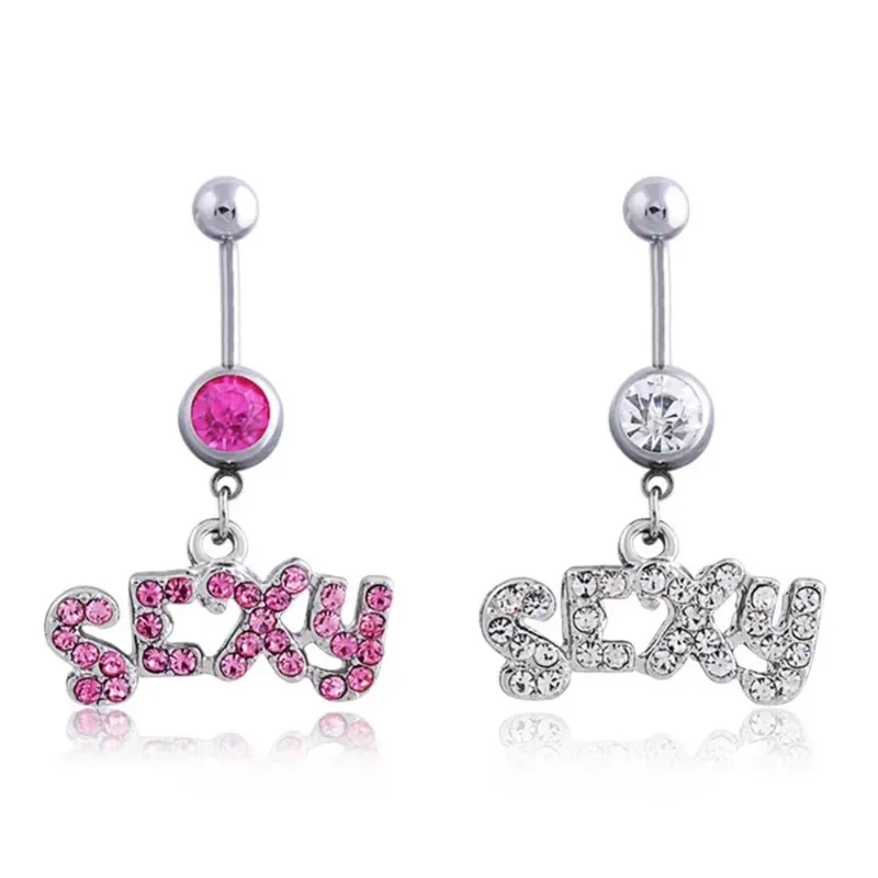 Fashion SEXY Letter Belly Button Ring with Dangle Pendant Stainless Steel Navel Nail Women Body Piercing Club Party Jewelry