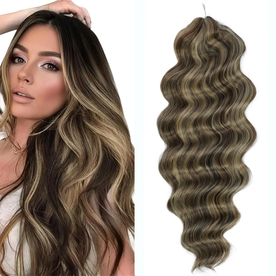 

26 Inch Highlight Brown Crochet Hair Extensions Synthetic Crochet Hair 300g/Strand Body Wave Crochet Braiding Hair Extensions
