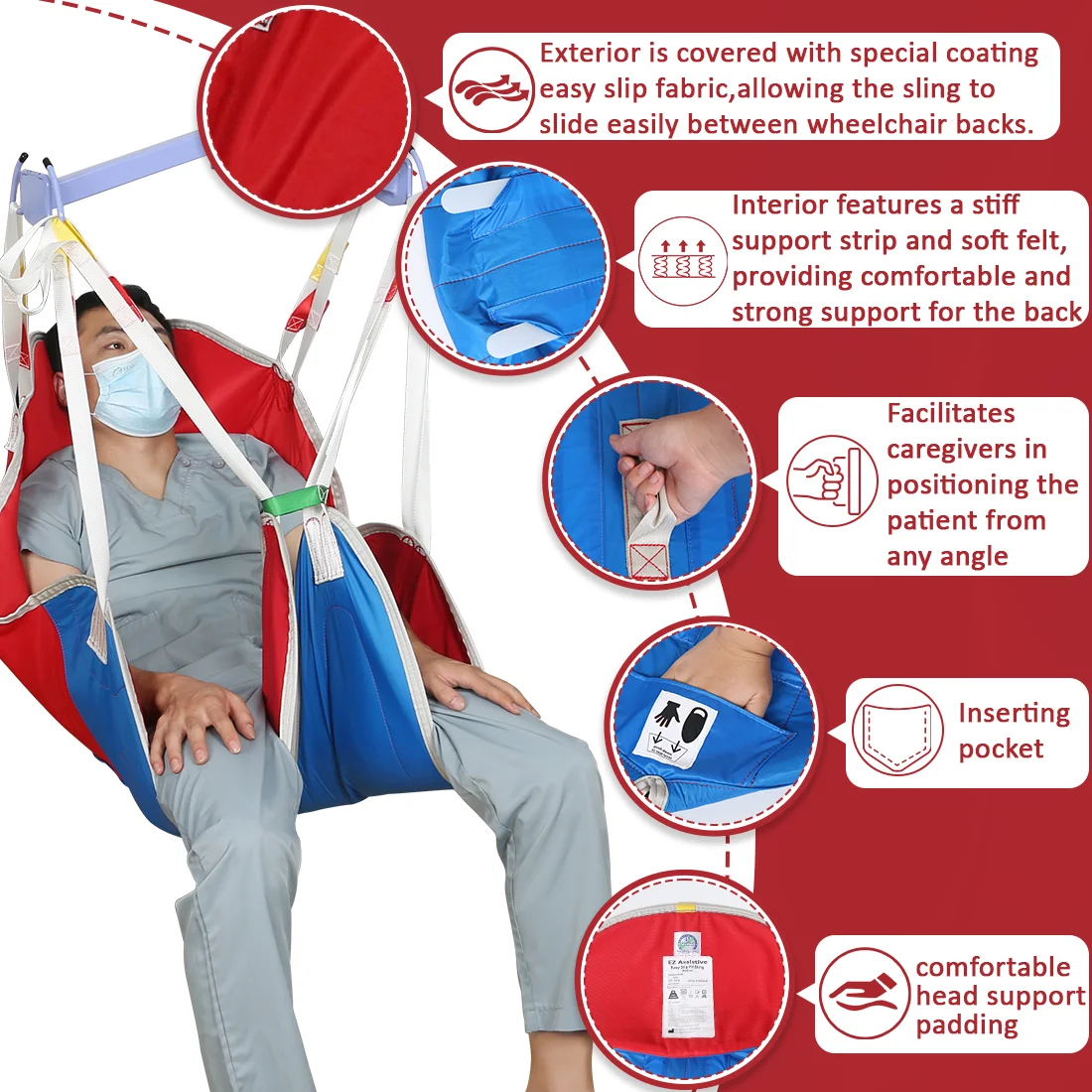 

Ehucon Quick Wear Hoyer Lift Sling Easy On or Off Patient Transfer Sling for Bathing Care Home Use for Elderly Disabled Patient