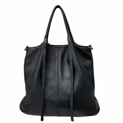 Casual Women Genuine Leather Handbags Large Shoulder Bag Solid Color Soft Cowhide Work Crossbody Bucket Bag Female Purse Tote