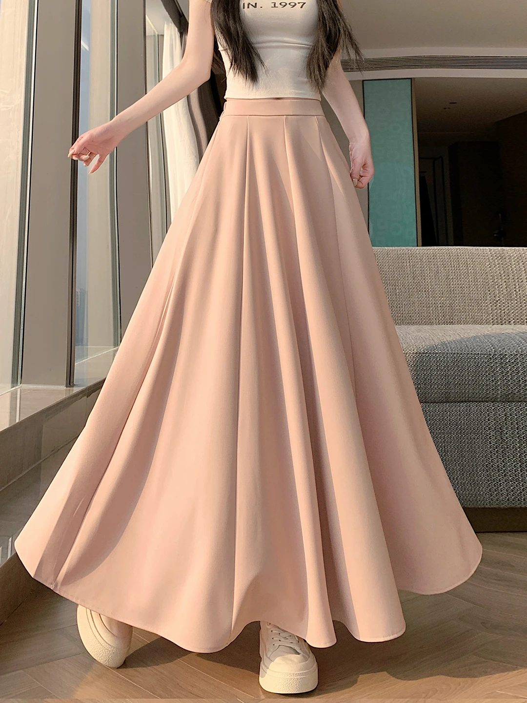 

Новая женская юбка Sweet Pink Flower Bud с высокой талией, драпированная, стройнящая, пышная, весна-лето, корейская версия, А-силуэт