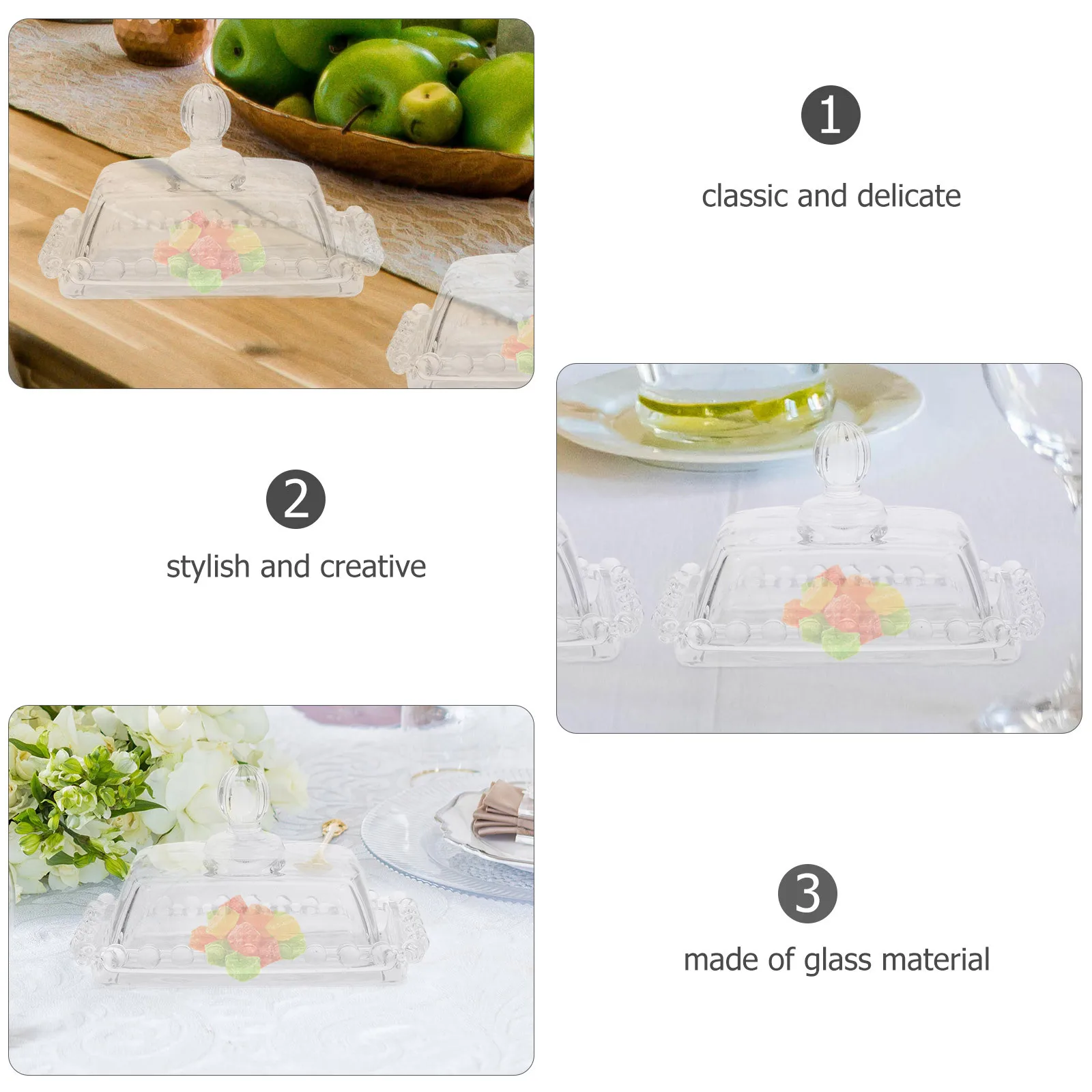 

Glass Butter Plate Clear Dish with Lid Butter Holder Storage Container Cake Plate Household Dessert Tray