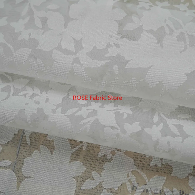 

White Big flower Jacquard Soft Chiffon Fabric For Spring Dress, Girl dress, Skirt, Spring Dress,Skirt