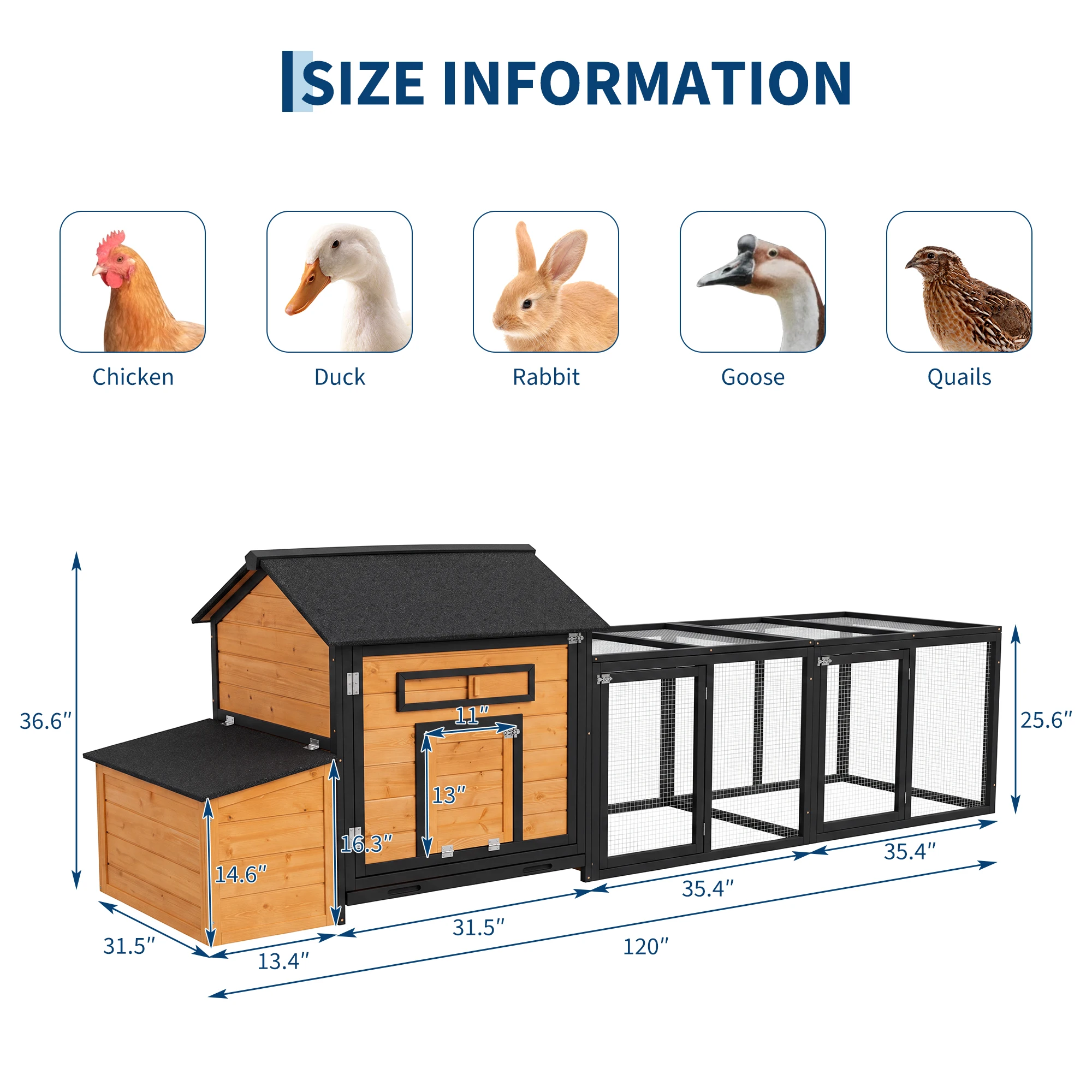 Large Wooden Chicken Coop For 3 To 5 Chickens Weatherproof Elevated Hen House With Nesting Boxes Enclosed Run Ramp And Pull Out Tray
