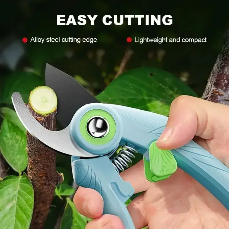 Horticultural Stainless Steel Non-Slip Grip Pruning Shears Garden Trimmer Safety Latch Adjustable Spring Pruning Shears