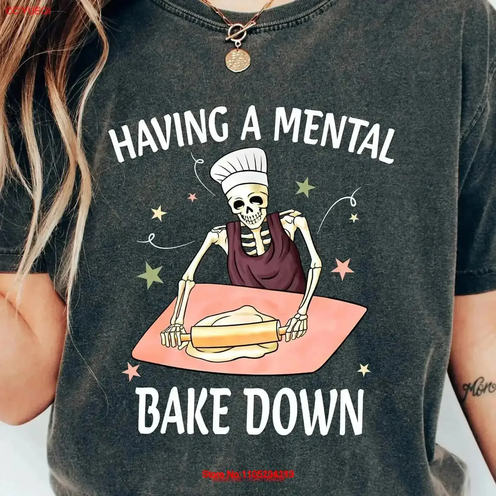 Retro Having A Mental Bake Down T Shirt Funny For Mom Chef Skeleton Baking Bakers vintage Washed Versatile vintage Washed homme