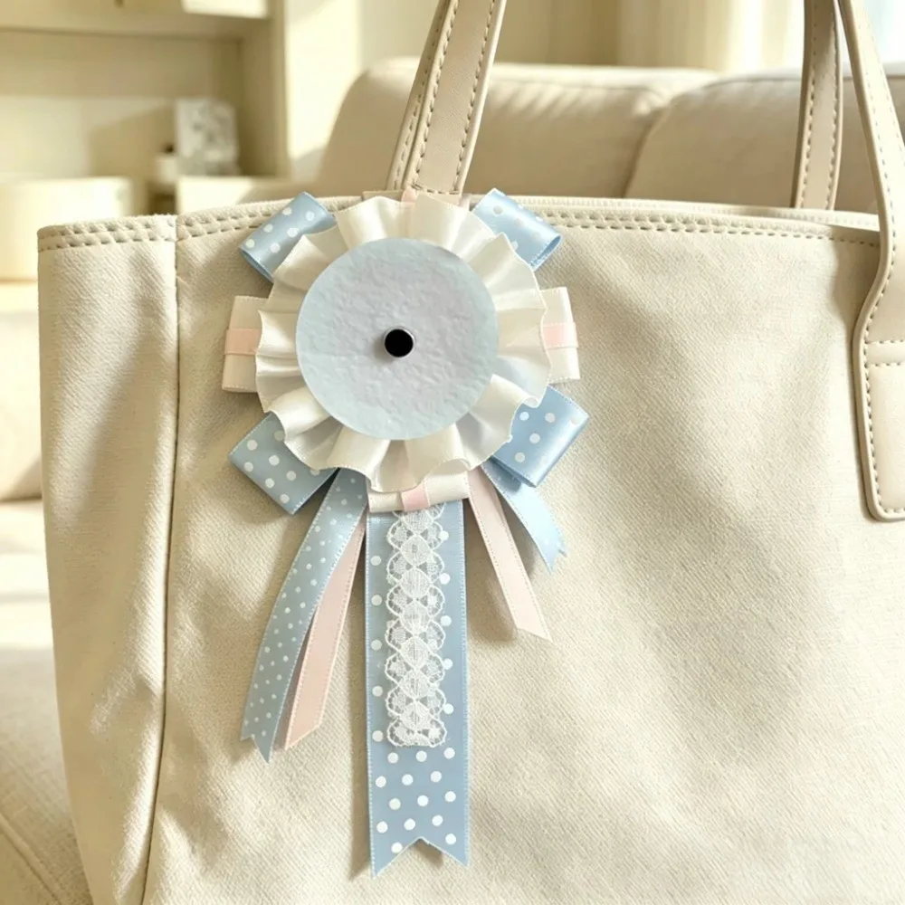 Lace Detail Ribbon Badge Holder Polka Dot Satin Handmade Ribbon Badge Display Holder Heart-Shaped Ita Bag Decoration