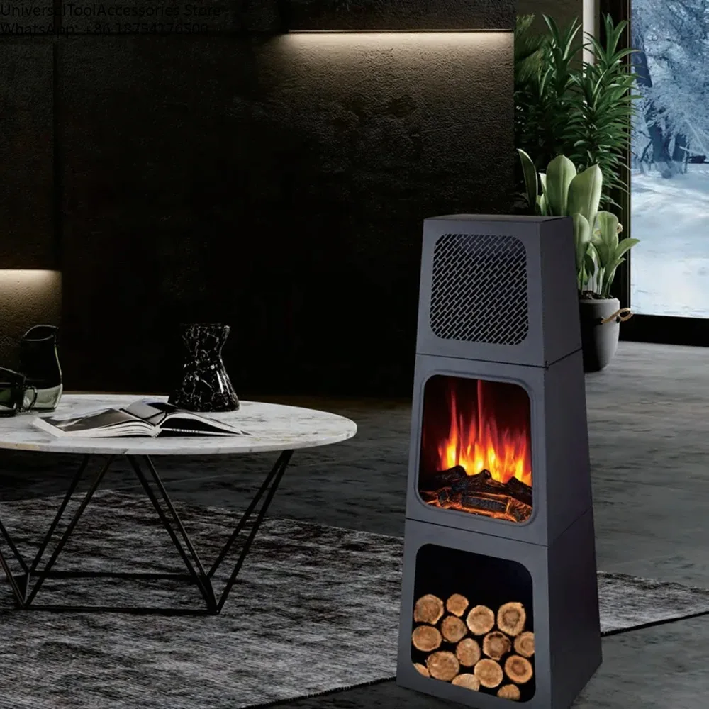 

Modern 1800W LED Freestanding Electric Fireplace with Real Log Flame Effect