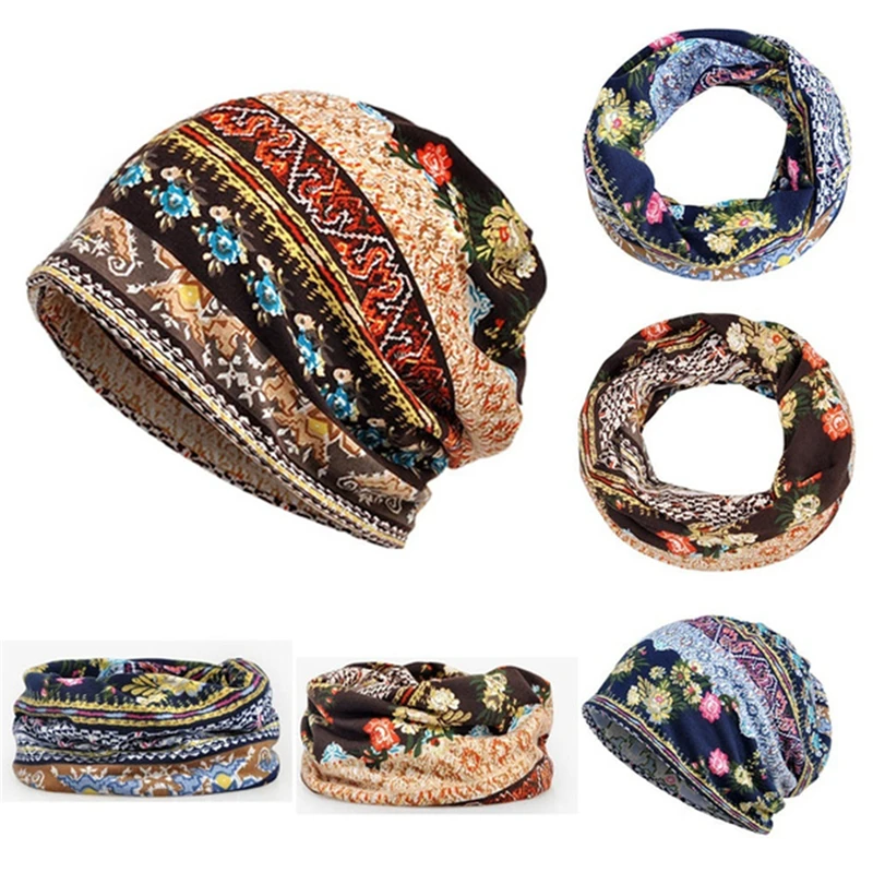 Fashion Women Autumn Winter Hat Print Scarf Cap Warm Beanie Bonnet Hat Retro Hat Hip Pop Caps For Women Men 7 Color