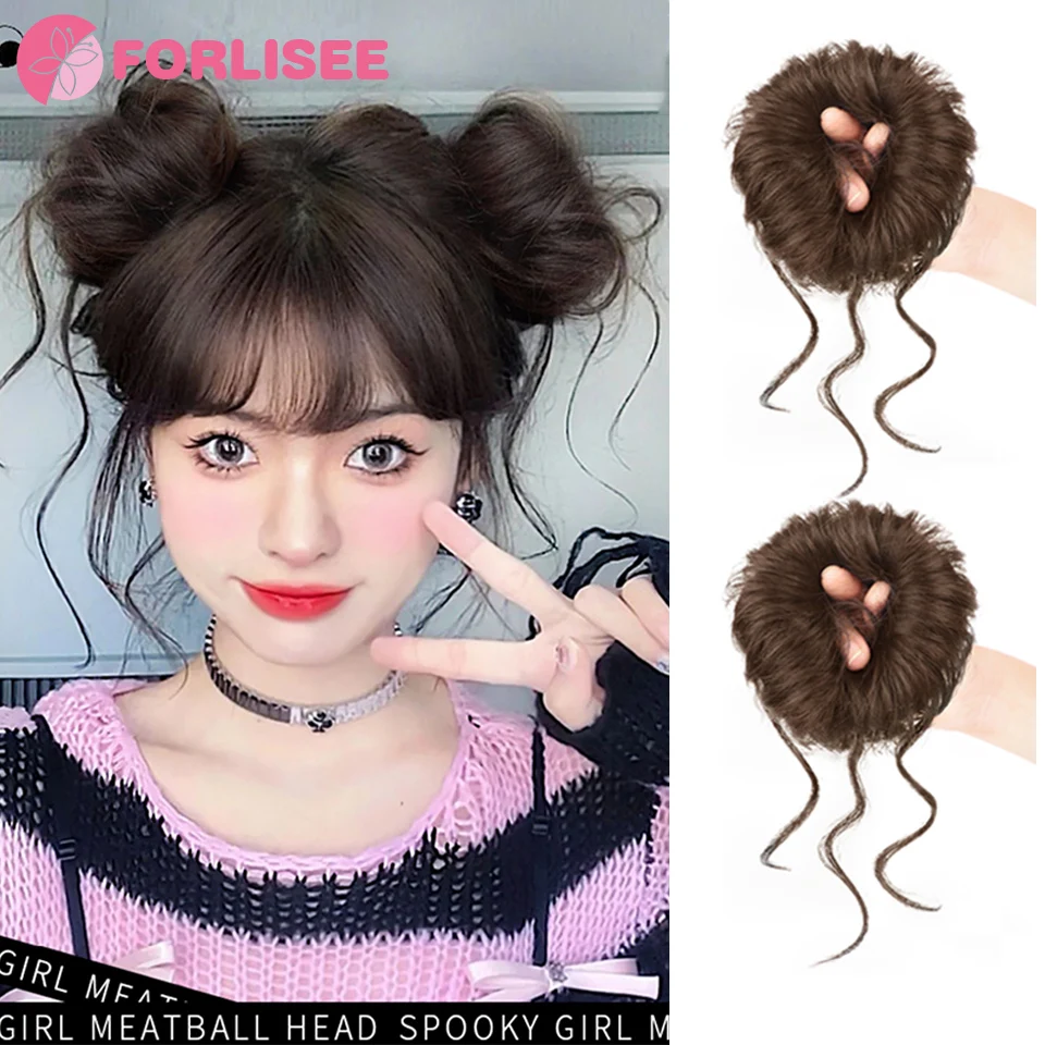 Cho Tóc Tổng Hợp Bun Chignon Lộn Xộn Xoăn Tóc Thun Scrunchy Giả Tóc Miếng Cho Nữ Kẹp Tóc Nâu Đen