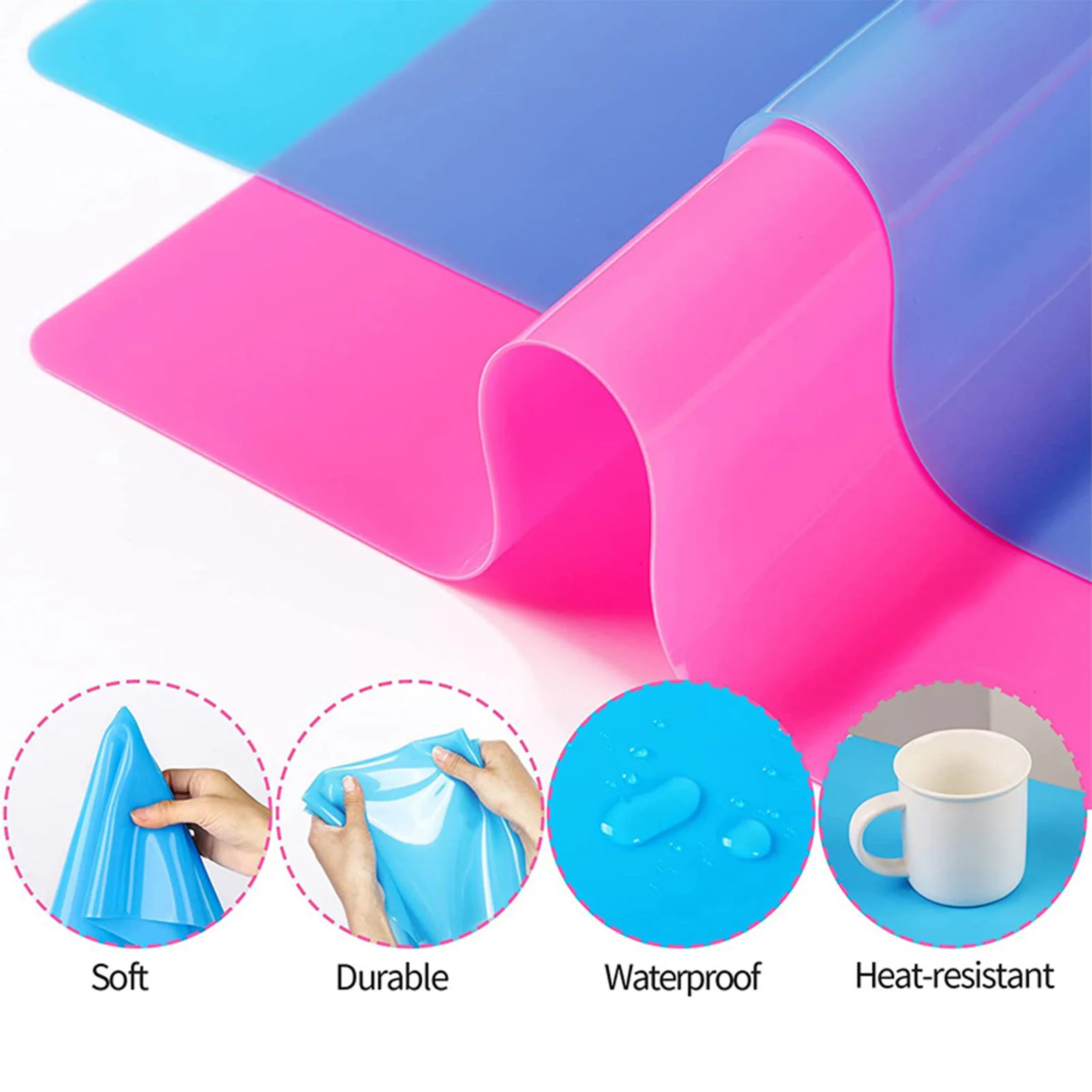 Silicone Mat for Craft Baking Kitchen Countertop Resin Molds Heat Resistant Sheet Placemat Blue