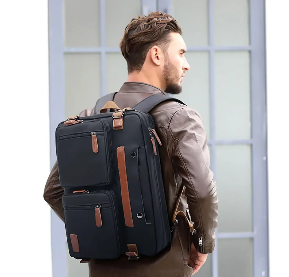 3-in-1 Convertible Laptop Backpack 15.6 17.3 Inch Waterproof Oxford Business Briefcase Shoulder Messenger Notebook Carry Bag