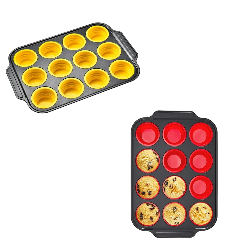 

Silicone Muffin Pan With Metal Frame, Egg Bite Maker Silicone Molds For Baking, Cupcake Pans 12 Regular Size