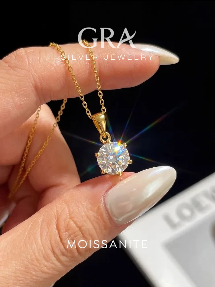 GRA Classic 1CT Round Moissanite Diamond Necklace For Women Gift Real 925 Sterling Silver Anniversary Wedding Luxury Jewelry view 2