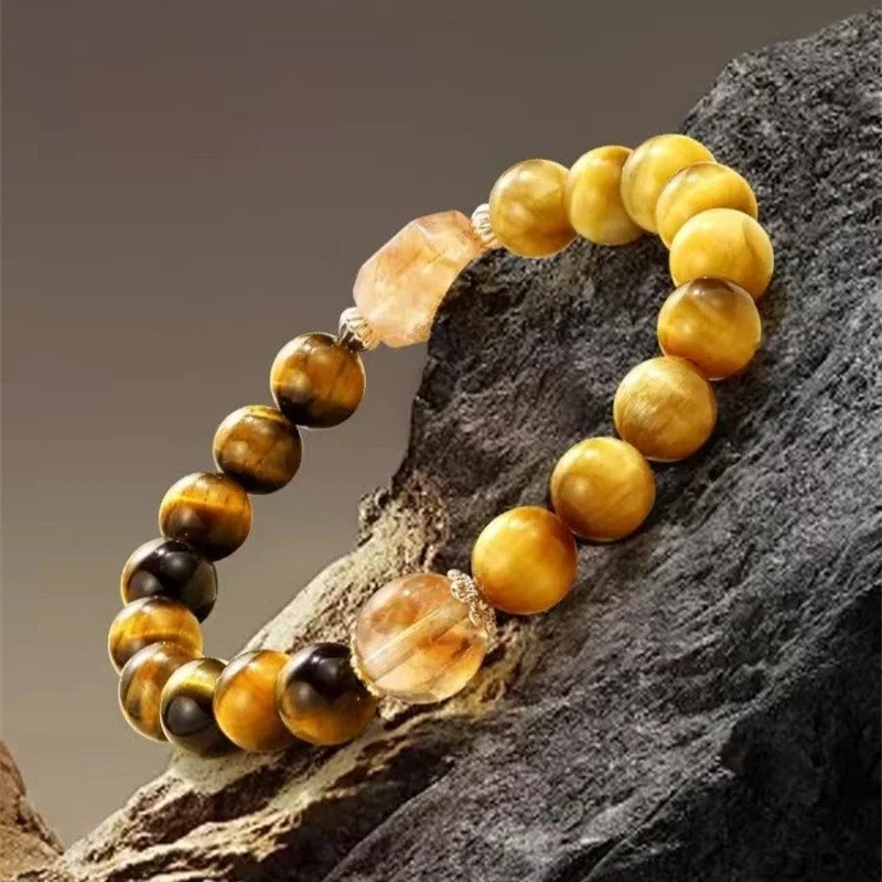 

Men's Natural Yellow Tiger's Eye Stone Citrine Bracelet, Women's Light Luxury Fashion Lucky Bracelet