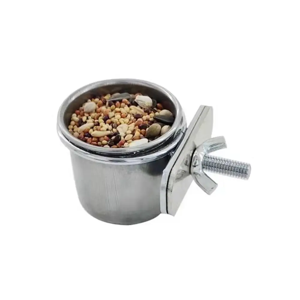 Suministros para pájaros de piñones, plato de acero inoxidable, cuenco antivuelco, comida de alimentación, jaula colgante para pájaros y mascotas, alimentador para beber
