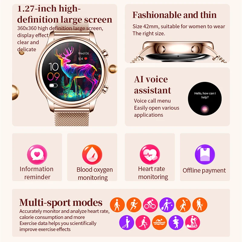 New GPS Tracker Smart Watch Women 1.27 Inch HD Screen Sport Fitness Heart Rate Waterproof Bluetooth Call Smartwatch For Huawei