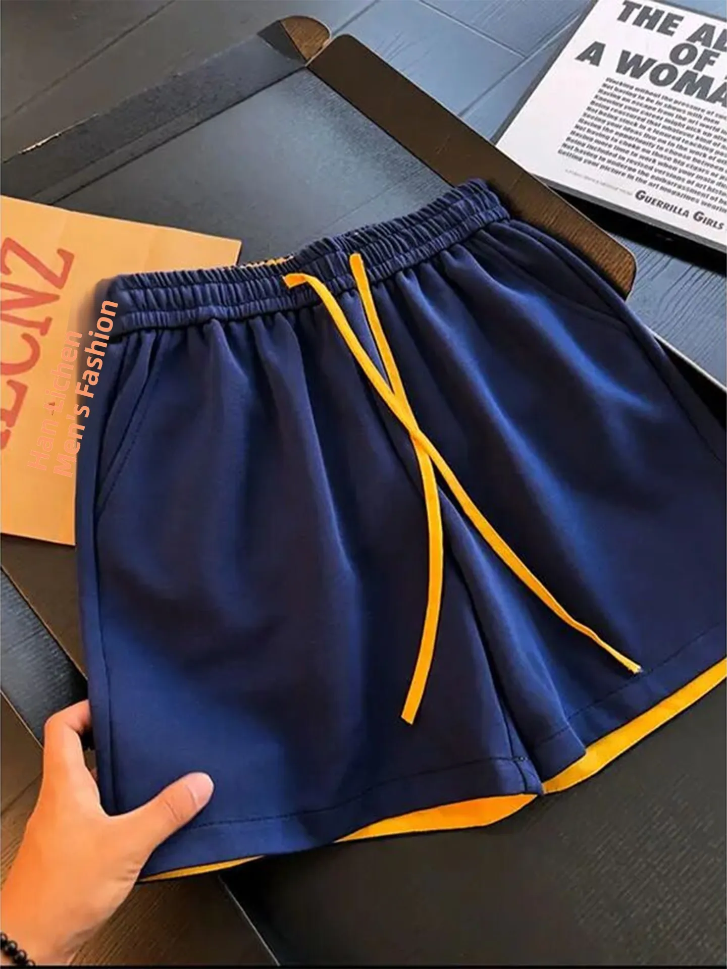American Style Spliced Color Sport Shorts Men's Loose Casual Fitness Fourths Summer Shorts Knee above Straight Tube Pants