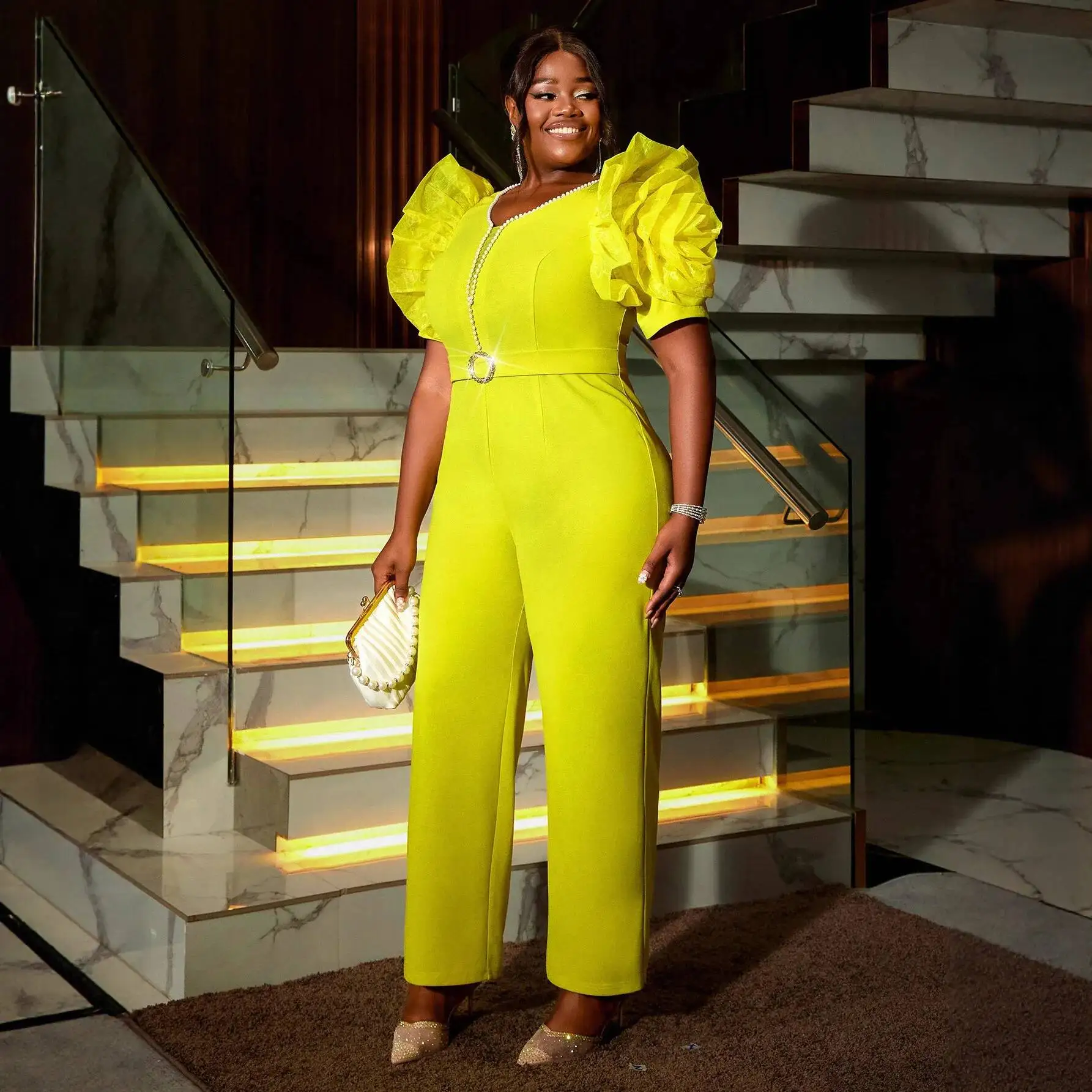 Jumpuit Plus Size Nisa: Kaskata, Ċinturin Perli