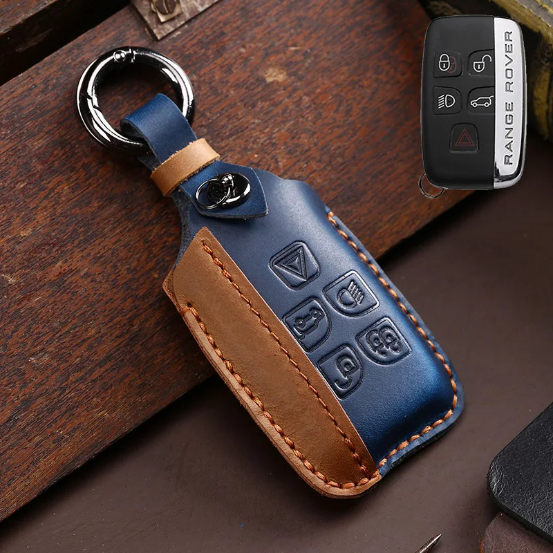 Genuine Leather Car Key Case For Land Rover A9 Range Rover Sport Evoque Freelander 2 Jaguar XE XJ XJL XF C-X16 V12 Guitar