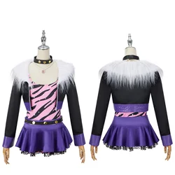 Wolf Girl Cosplay Costume Anime Women'S Purple Fur Collar Leather Jacket Short Skirt Set With Necklace Halloween Uniform Set