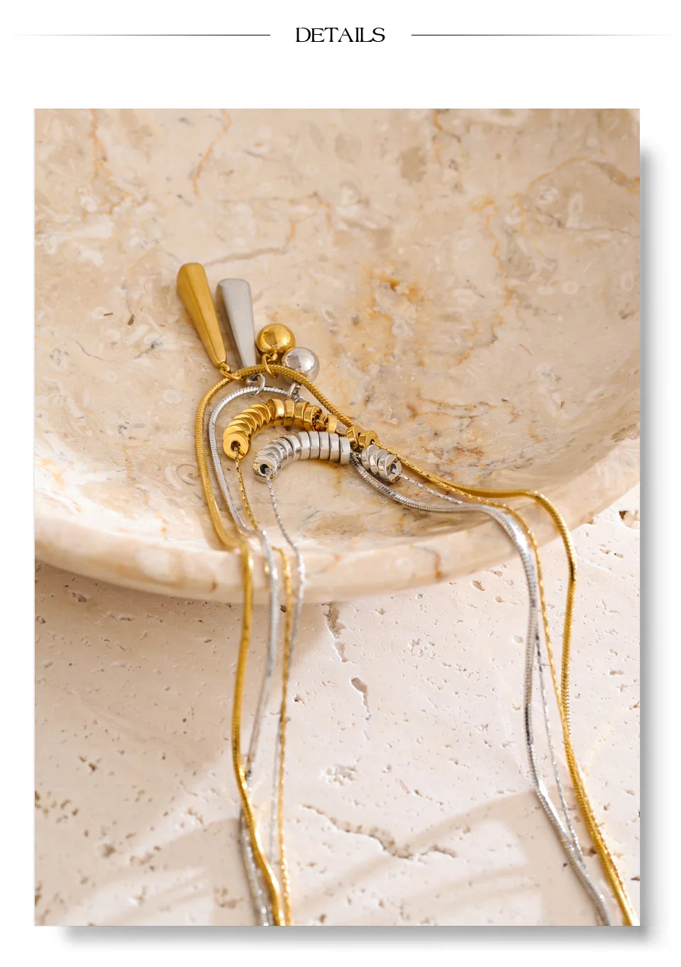 Yhpup Halskette mit doppellagigem Perlen-Wassertropfen-Anhänger aus Edelstahl, anlaufgeschützt, unverwechselbarer Kragen-Schmuck – Detail 7