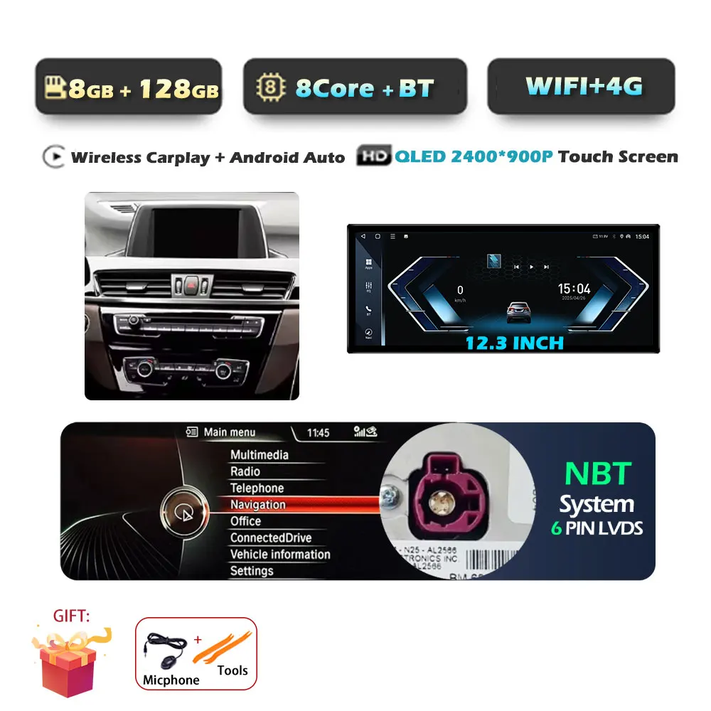 Voor BMW X1 F48 2016-2019 NBT/EVO Systeem Android 15 GPS Navigatie WiFi Auto Audio Multimedia Speler DSP Stereo BT Touchscreen