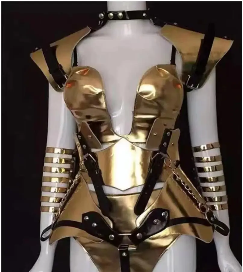 

Technology Golden Silver Mirror Future Warrior Cosplay Party Costumes Catlwalk Space Dance Team Singer Show Costume